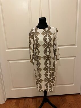 H&M White Dress with Gold Ornate Print